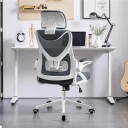 Ergonomisk kontorstol med nakkestøtte og korsryggstøtte / skrivebordsstol med oppfellbare armlener – Grå/hvit