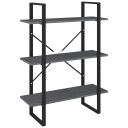 vidaXL Bokhylle 3 niv?er gr? 80x30x105 cm heltre furu
