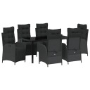  7-delt hagesett med spisebord svart poly rattan