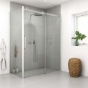 Dansani XXL Deluxe Skyvedør med 1 Sidepanel for Dusjhjørne - B120-160x80-100xh200cm Sateng / 140x80cm Klart Glass