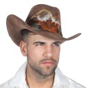 Western Cowboyhatt Brun med Fjær - One size