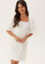 Bubbleroom Puff Sleeve Embroidered Dress White 42