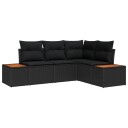 vidaXL Hagesofa Set med pute med lagring 4 pcs Svart Polyrattan