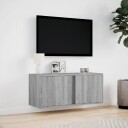  Vegghengt TV-benk med LED grå sonoma 80x31x35 cm 852262