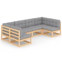 vidaXL Hagesofagruppe med puter 6 deler heltre furu