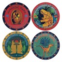 Jurassic Park Drikkebrikker med Dino-design - Set med 4 Fargerike Coasters