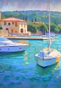 Turquoise Harbor Boats Plakat / 30x40