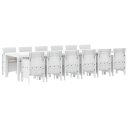 13 delers hage spisesett med puter Hvit Polyrotting  hagebord Hvit 200x100x73 cm Polyrotting  hagebord Hvit 150x100x73 cm Polyrotting  hage stoler med puter 4 stk Hvit Polyrotting