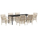 7-delt Hage Spisestol Set med Puter Beige Poly Rottings