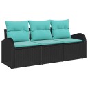 vidaXL Hagesofa Set med lagring 3 pcs Svart og turkis Poly rattan