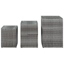 vidaXL Sidebord 3 stk med glass topp grå polyrotting