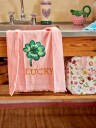 Rice - Cotton Tea Towel Good Luck print and Embroidery in Soft Pink
