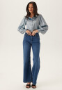 Bubbleroom Puff Sleeve Satin Shirt Närmarknad Blue 38