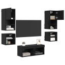  TV Vegg Enheter 8 pcs Svart Eik Konstruert tre
