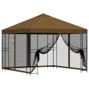  Hagepaviljong med sidevegger 3 x 3 m Gråbrun Polyester og stål