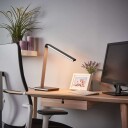 Lindby Kuno metallisk grå LED-bordlampe med dimmer og USB