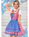 Tradisjonelt Rødt og Hvitt Rutete Dirndl Oktoberfestkostyme med Blå Partier Strl L