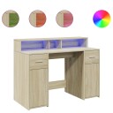  Skrivebord med LED-lys sonoma eik 120x55x91 cm konstruert tre