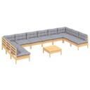 vidaXL Hagesofagruppe med puter 11 deler heltre furu