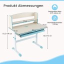 Høydejusterbart skrivebord med vippbar bordplate & Skuff & Hylle Barnestudiebord Blå