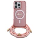 Guess Crossbody Cord Script MagSafe-etui i rosa for iPhone 16 Pro Max