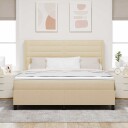  Box Spring Seng med Madrass og LED Krem 180x200 cm Stoff