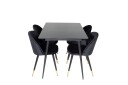 Venture Home Silar Spisegruppe Forlengningsbar 120 cm Rektangulær med 4 Velvet Stoler Sort/Guld