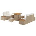  8 Delt Hage Sofa Sett med Puter Beige Poly Rattan Akasie