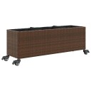 Plantekasse med hjul og 3 potter brun 107x32x38 cm polyrotting