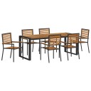  7 deler Hage spisebordsett Svart Poly Rattan Akasie