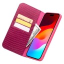 Qialino iPhone 15 Pro Max Lommebok-deksel I Lær Krokodille Varm Rosa