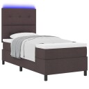  Sengeboks med madrass & LED Mørk brun 90x190 cm Stoff