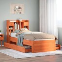  Seng med bokhylle uten madrass voksbrun 75x190 cm heltre furu 8721158384256