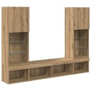  TV veggenheter med LED med LED 5 pcs Artisan Eik Konstruert tre