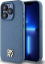DKNY MagSafe-etui i lær med monogrammønster og metalllogo for iPhone 15 Pro - Blå