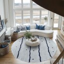 Rundt teppe   Leora Natural Cotton Shaggy grå/blå Størrelse: Ø 200 cm