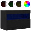  TV Veggskap med LED lys Svart Eik 60x30x40 cm