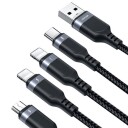 Joyroom 4-i-1 USB-Kabel USB-A til USB-C, 2x Lightning & Micro USB - 1,2m Svart