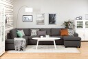 Crazy 5 seters Venstrevendt U formet X Large Sofa med Divan og Sjeselong i Stoff   Mørk grå