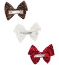 Hust and Claire Hårspenner m. Sløyfe 3-pack Velur HCFaia Hust and Claire OneSize Hårpynt Brun Hvit Rød