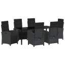 7-delt hage spisegruppe med puter svart poly rattan