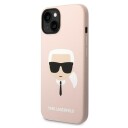 Karl Lagerfeld iPhone 14 Plus Deksel Liquid Silicone Rosa med Karls Hode