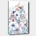 Lerretsbilde 70x100 cm Fargerik komposisjon med blomster hus og dyr i et harmonisk landskapsdesign Hvit / Grønn / Brun