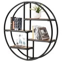 Rund vegghylle i tre og metall med fire hyller   55cm Wood/Svart