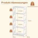 5 etasjes bokhylle i hvitt tre – åpen design rombeformet ramme