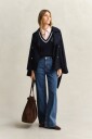 GANT Contrast Cotton Cable V Neck Vest   Navy   XL