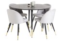 Venture Home Dipp Spisegruppe 115 cm Rund med 4 Velvet Stoler Sort/Guld