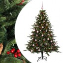 vidaXL Kunstig juletre med julekuler 150 cm 150 LED-lys Varmhvit