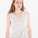 Calvin Klein Linen V Neck Sleeveless Dress Cream L