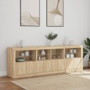 vidaXL Skjenk med LED-lys sonoma eik 202x37x67 cm